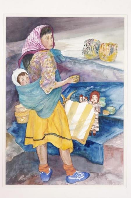 Young Tarahamara Mexican Girl, Her Baby And Her Wares by Dian Zahner