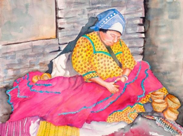 Mexican Woman Sewing by Dian Zahner