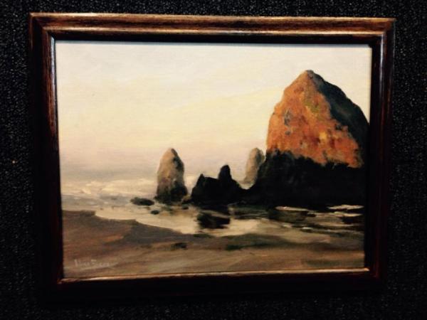 Hay Stack Rock in Morning  by Nora Egger
