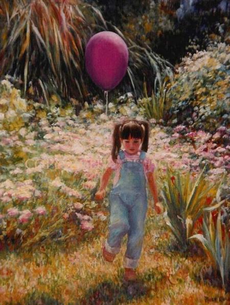 "YOUNG GIRL WITH PURPLE BALLOON" Fine Art Giclee by Rush Cole